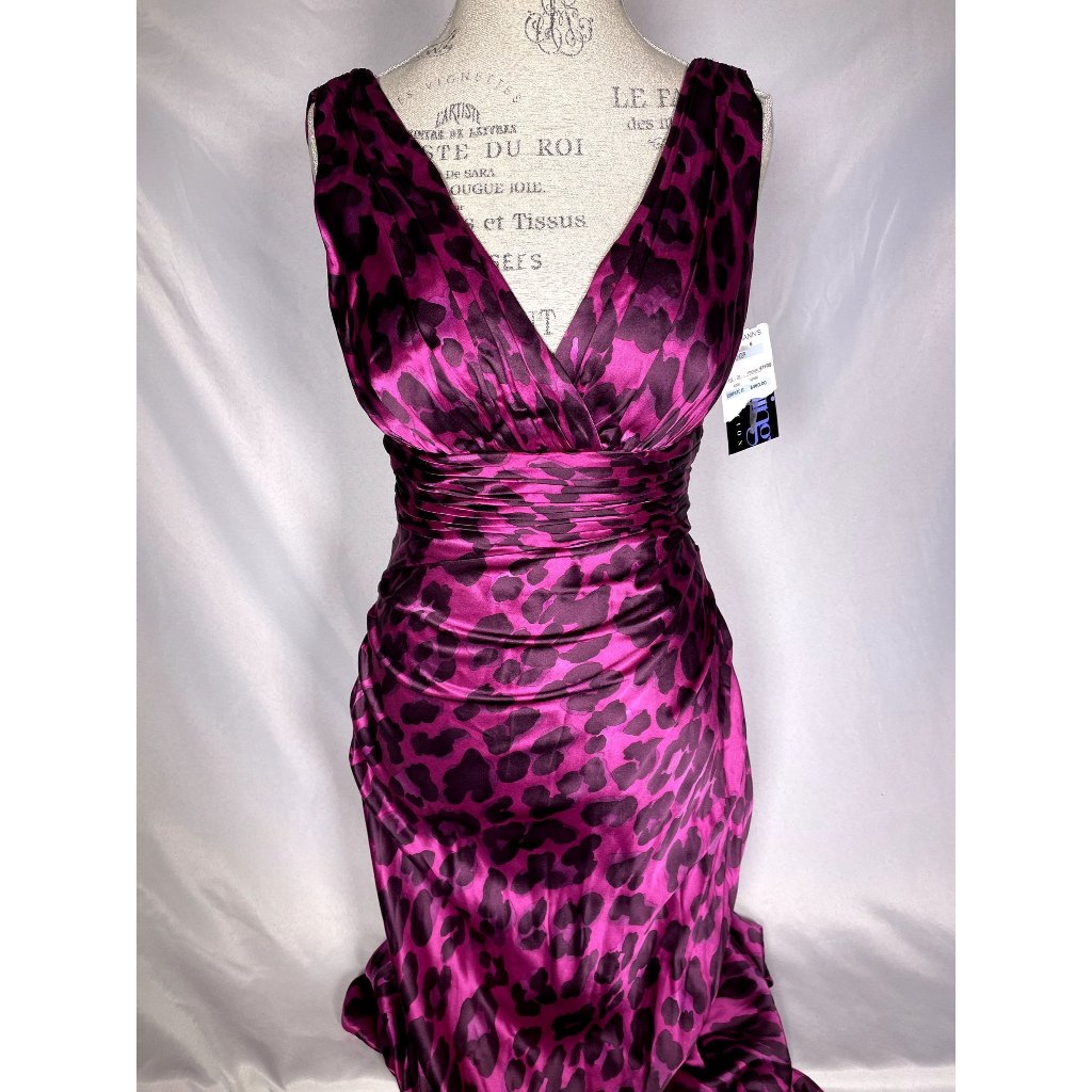 Kay Unger Pink Silk Leopard Print Ruched Evening Dress Sz 6 Nwt